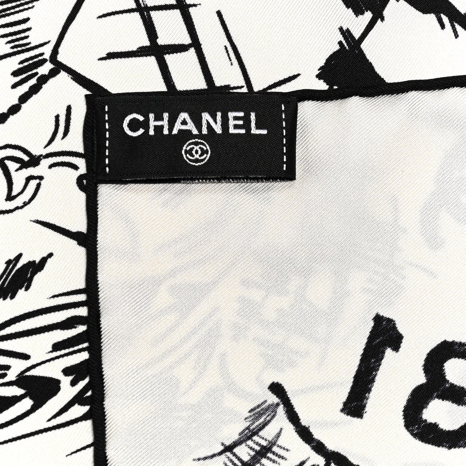 Chanel Silk Square Scarf White Black 3 of 4