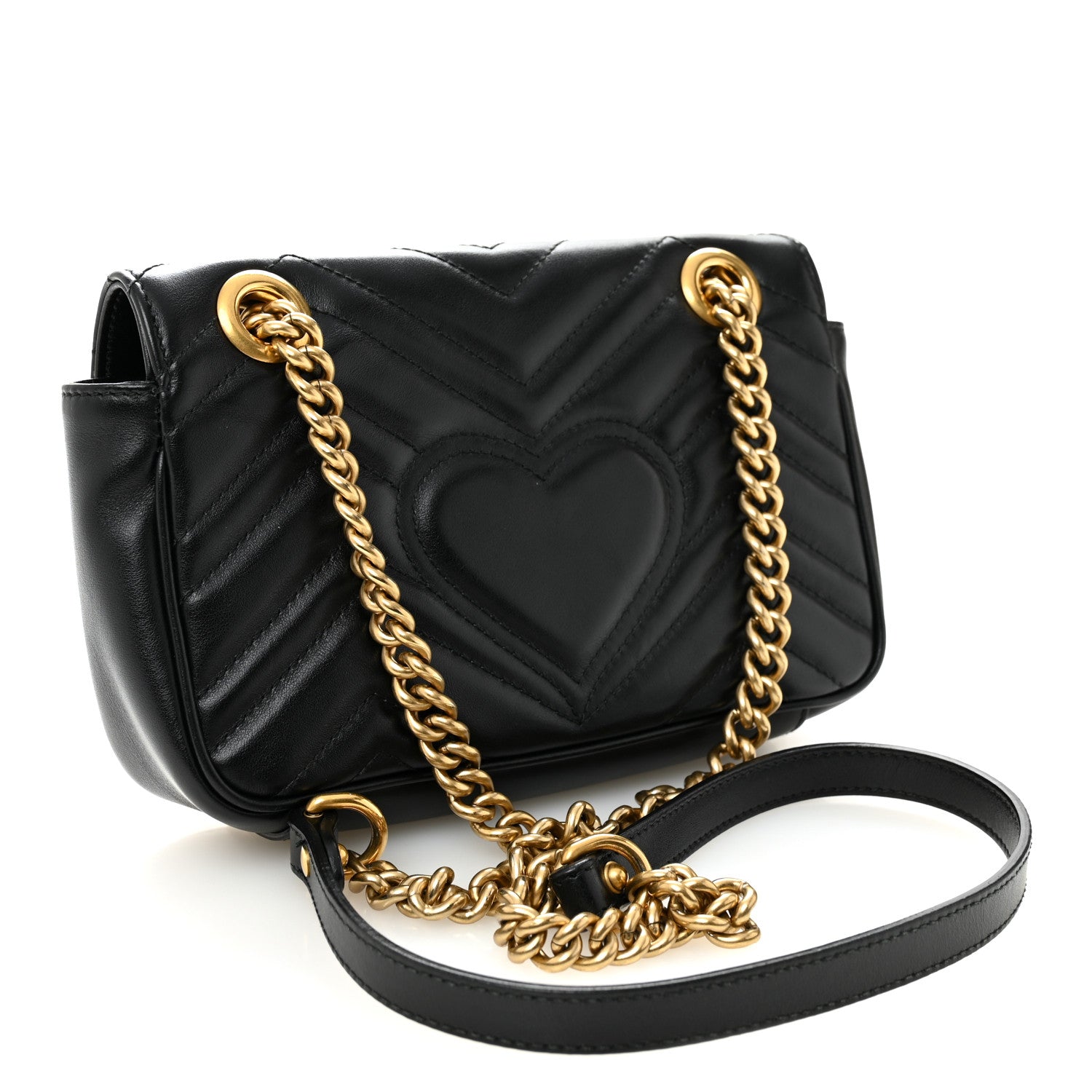 Gucci Calfskin Matelasse Small GG Marmont Shoulder Bag Black 3 of 11