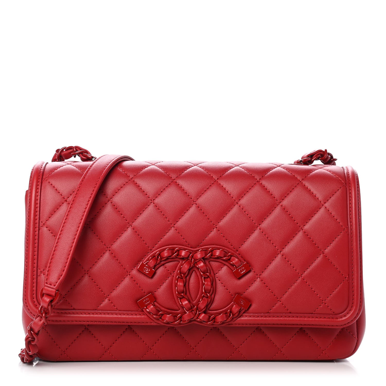Chanel Calfskin Quilted Medium CC Filigree Flap Red 1 of 9