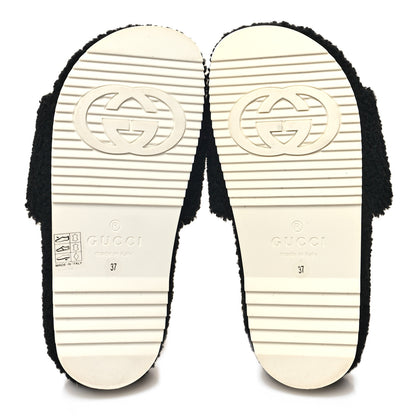 Gucci Shearling Womens Eileen Slide Sandals 37 Black Butterscotch 5 of 9