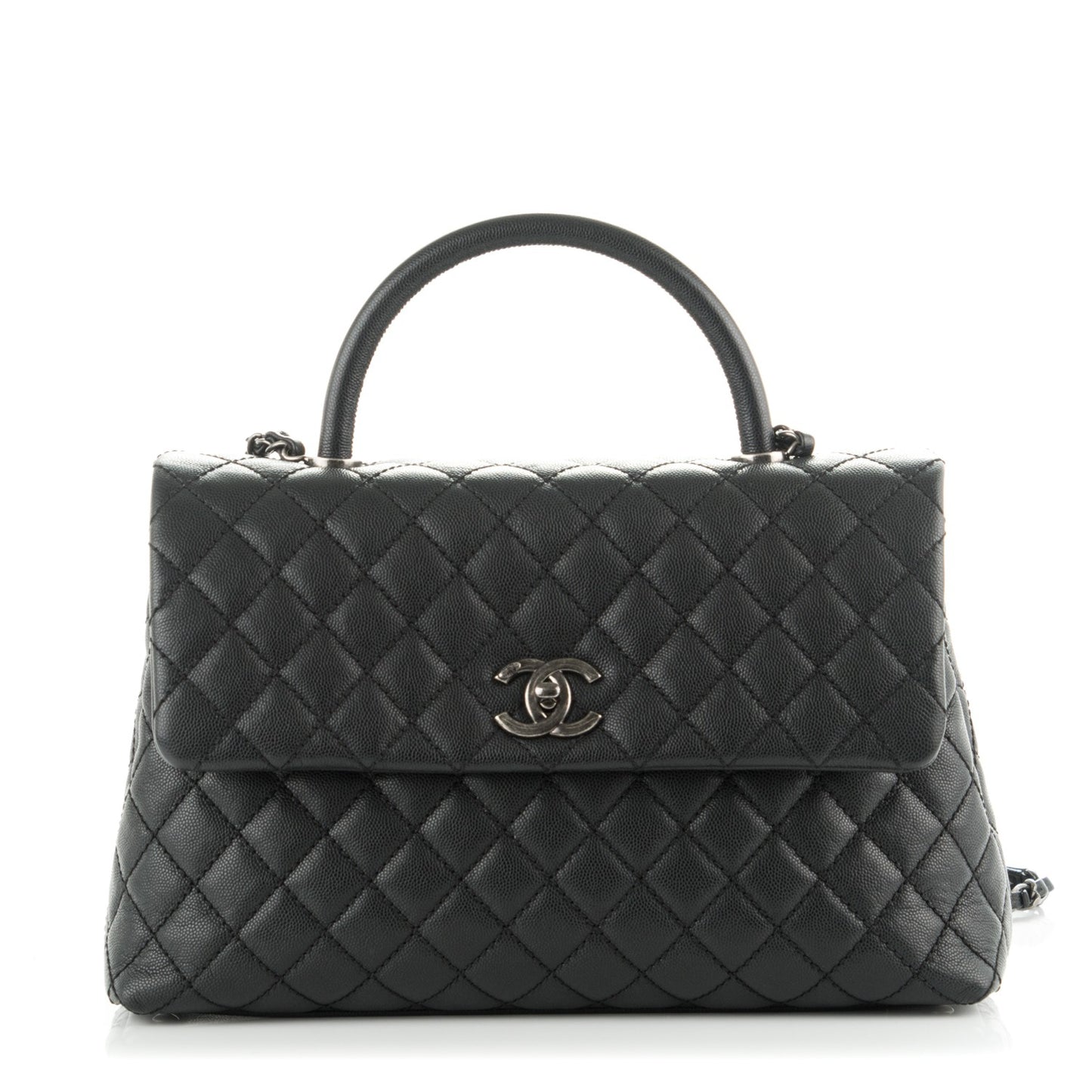 Caviar Quilted Medium Coco Handle Flap Black