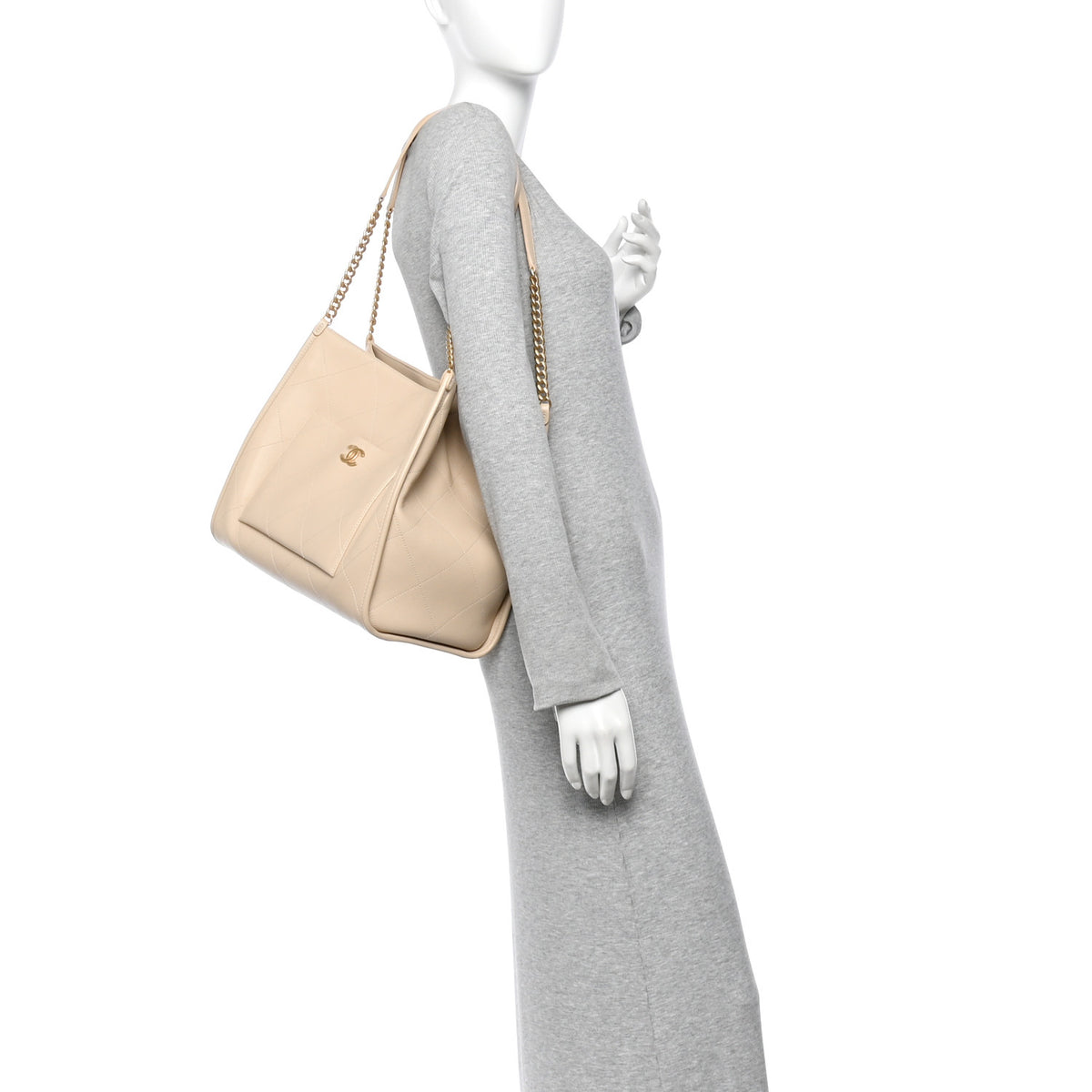 Chanel Caviar Stitched Pocket CC Large Tote Beige 2 of 14