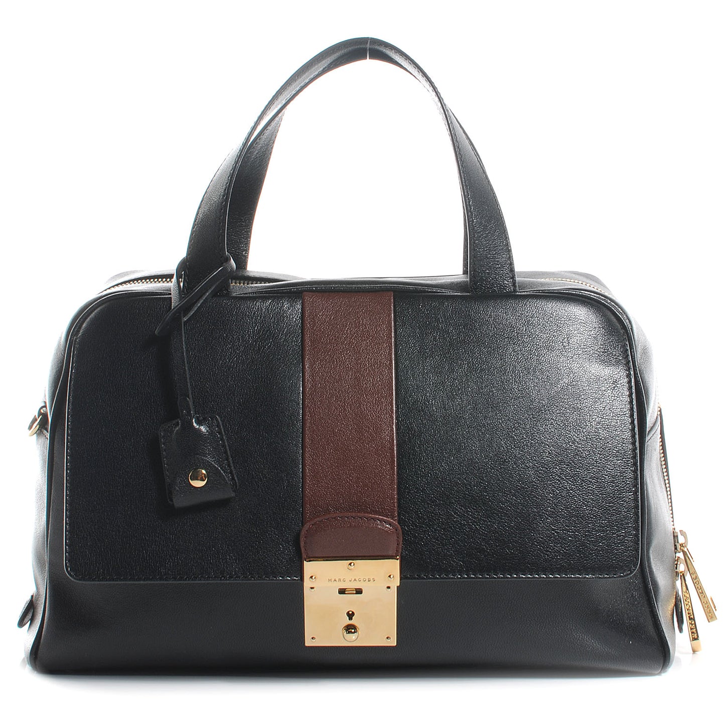 Leather Bi-Color Frankie Zip Satchel Black Chestnut