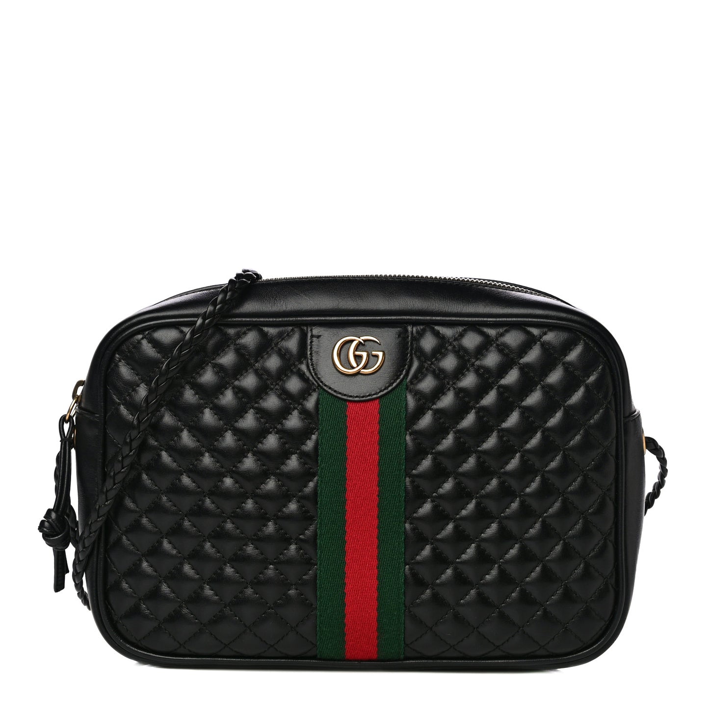 Calfskin Web Trapuntata Small GG Shoulder Bag Black
