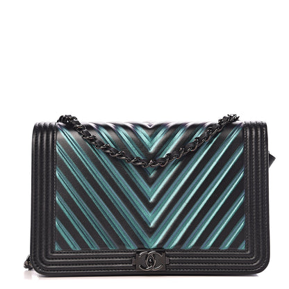 Chanel Calfskin Painted Chevron Embossed Boy Wallet On Chain WOC Black 1 of 13