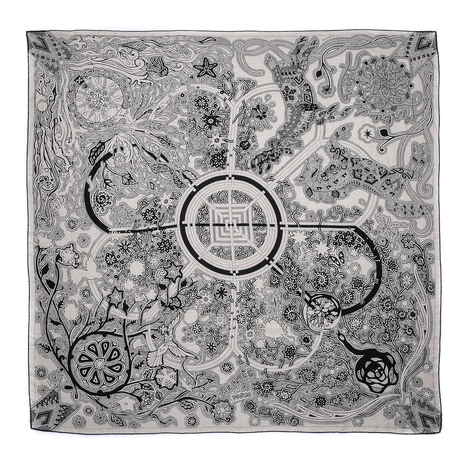 Hermes Cashmere Silk L'Arbre Du Vent Shawl 140 1 of 9