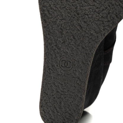 Chanel Suede Calfskin Lace Up Wedge Booties 39.5 Dark Blue 7 of 7