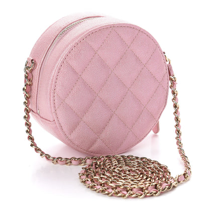 Chanel Iridescent Caviar Quilted Round Clutch With Chain Pink 3 of 11