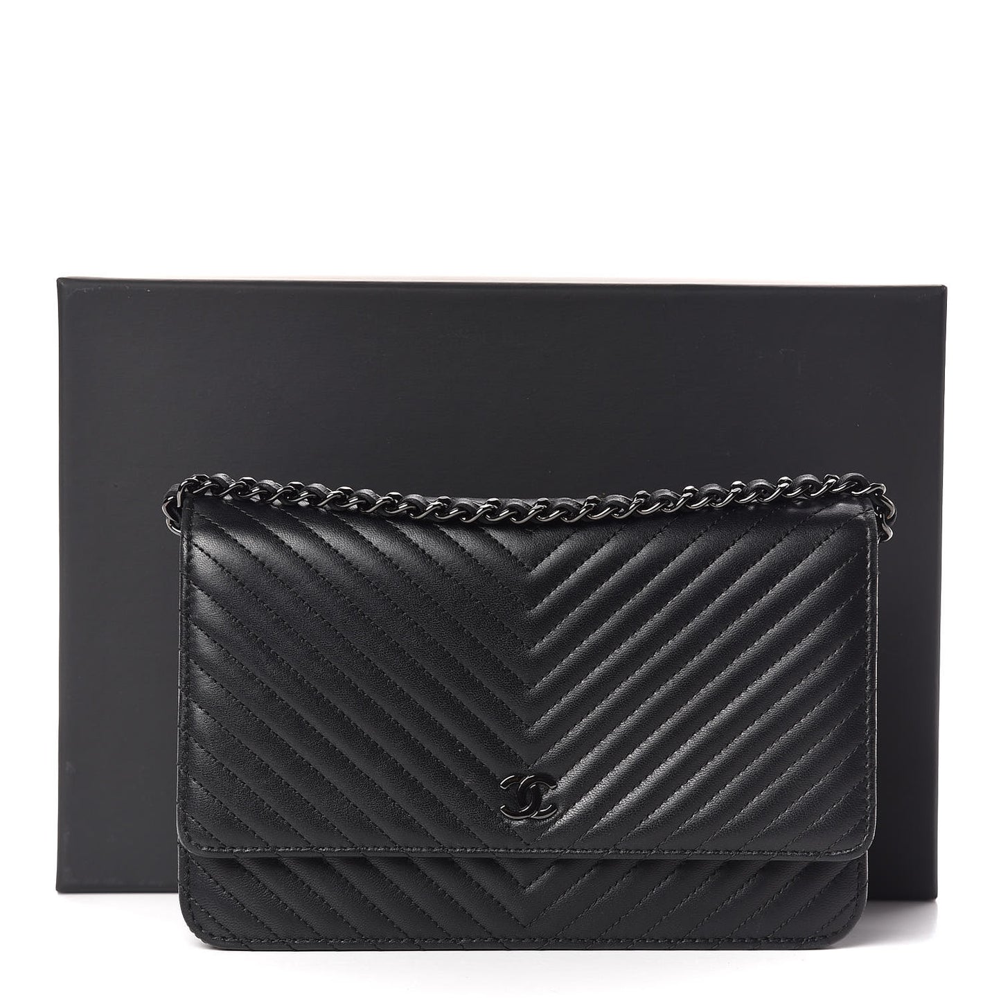 Lambskin Chevron Quilted Wallet On Chain WOC So Black