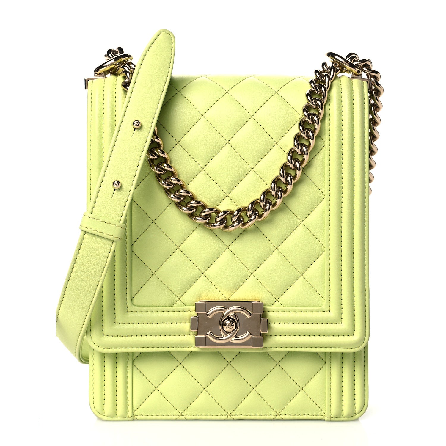 Chanel Calfskin Quilted North South Boy Flap Light Green 1 of 10