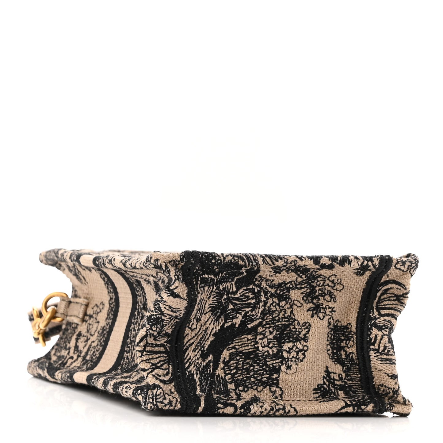 Canvas Toile de Jouy Embroidered Mini Book Tote Phone Bag Beige Black