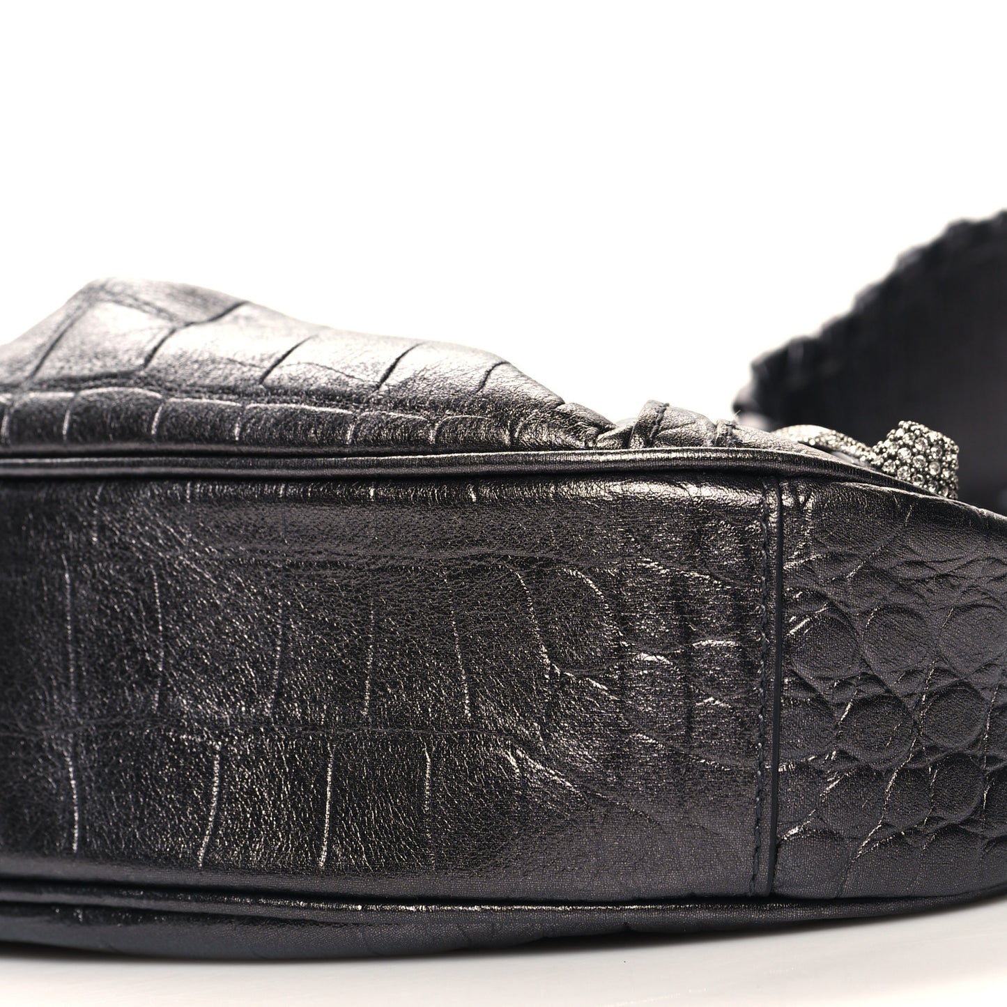 Extra Supple Calfskin Crystal Crocodile Embossed Le Cagole Shoulder Bag XS Gunmetal
