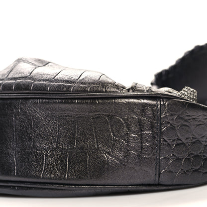 Balenciaga Extra Supple Calfskin Crystal Crocodile Embossed Le Cagole Shoulder Bag XS Gunmetal 11 of 11