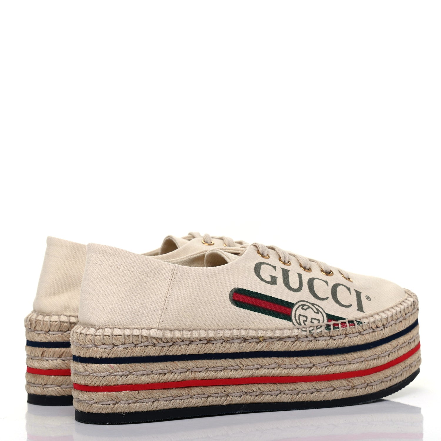 Gucci Canvas Logo Lace-Up Platform Espadrilles 38.5 Greggio Grege 4 of 11