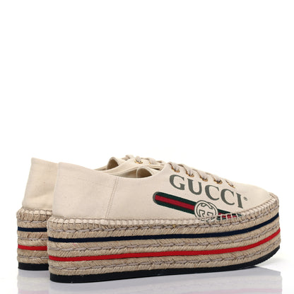 Gucci Canvas Logo Lace-Up Platform Espadrilles 38.5 Greggio Grege 4 of 11