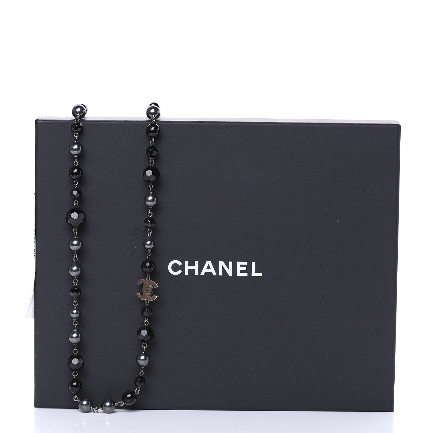 Ruthenium Pearl Beaded CC Long Necklace Black