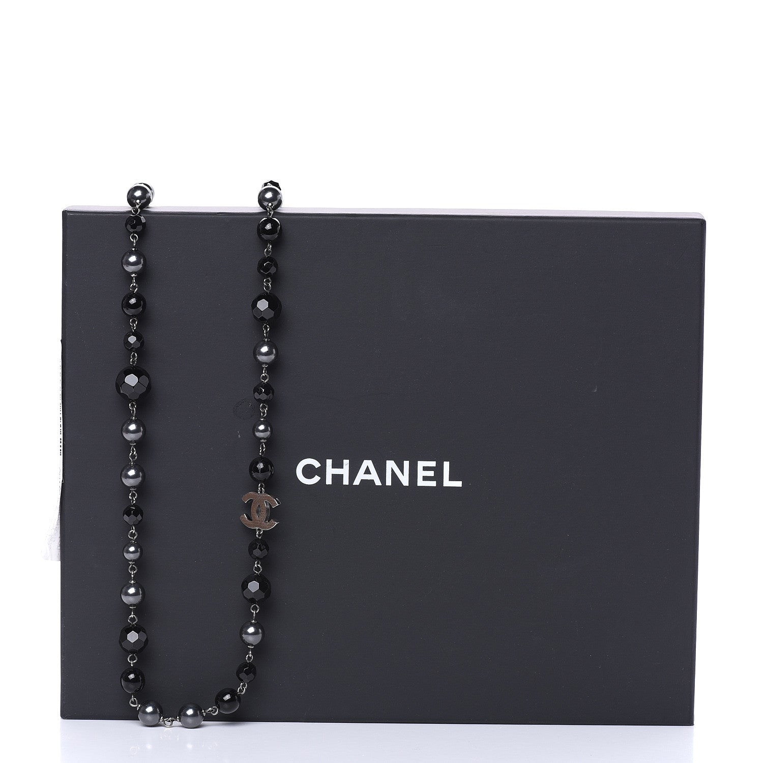 Chanel Ruthenium Pearl Beaded CC Long Necklace Black 5 of 5