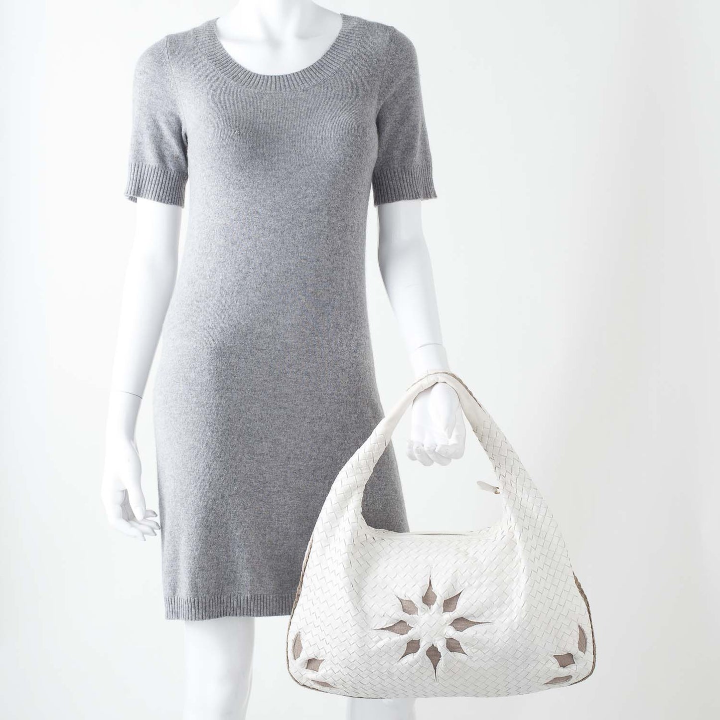 Nappa Intrecciato Flower Large Veneta Hobo White