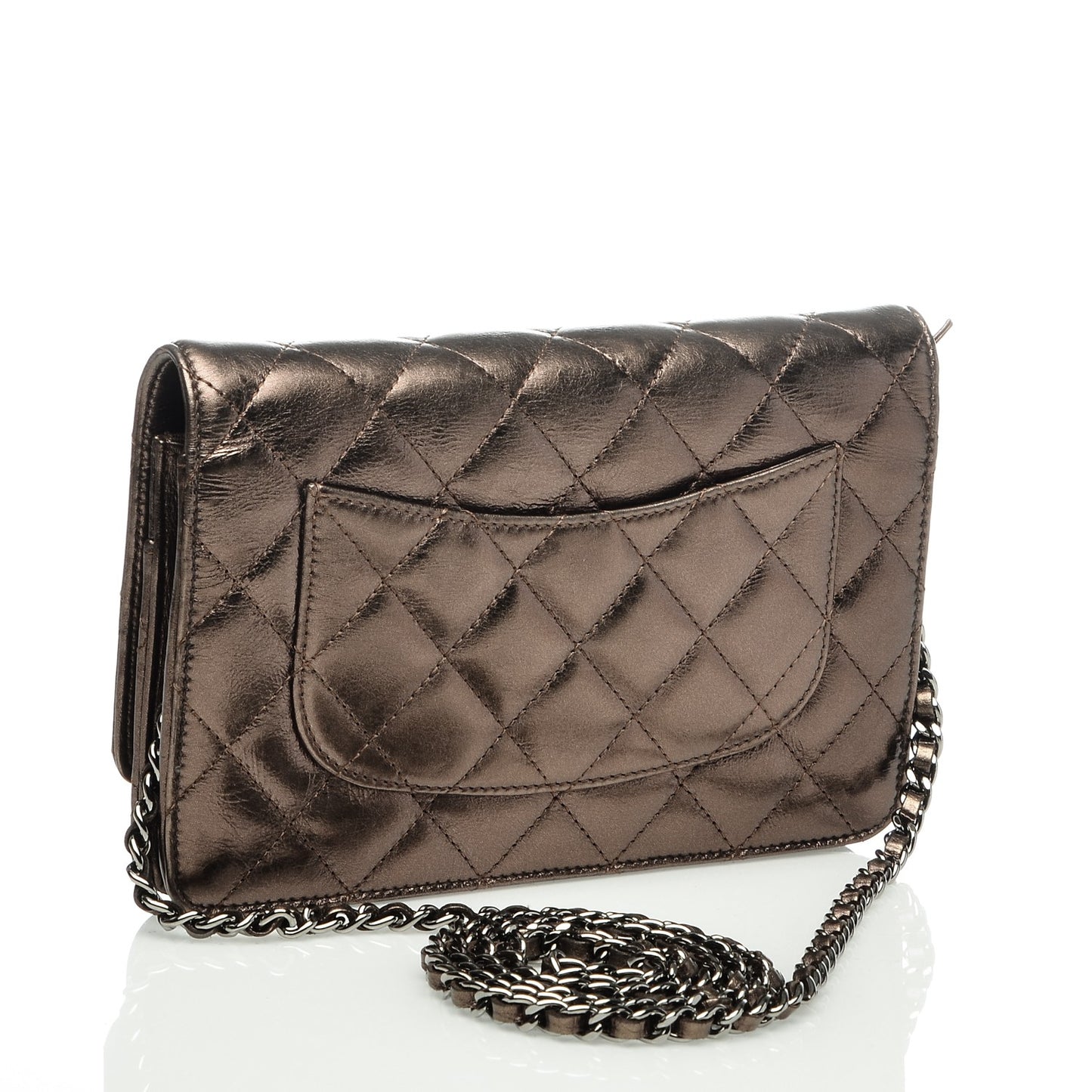 Metallic Aged Calfskin Quilted Reissue Wallet On Chain WOC Bronze