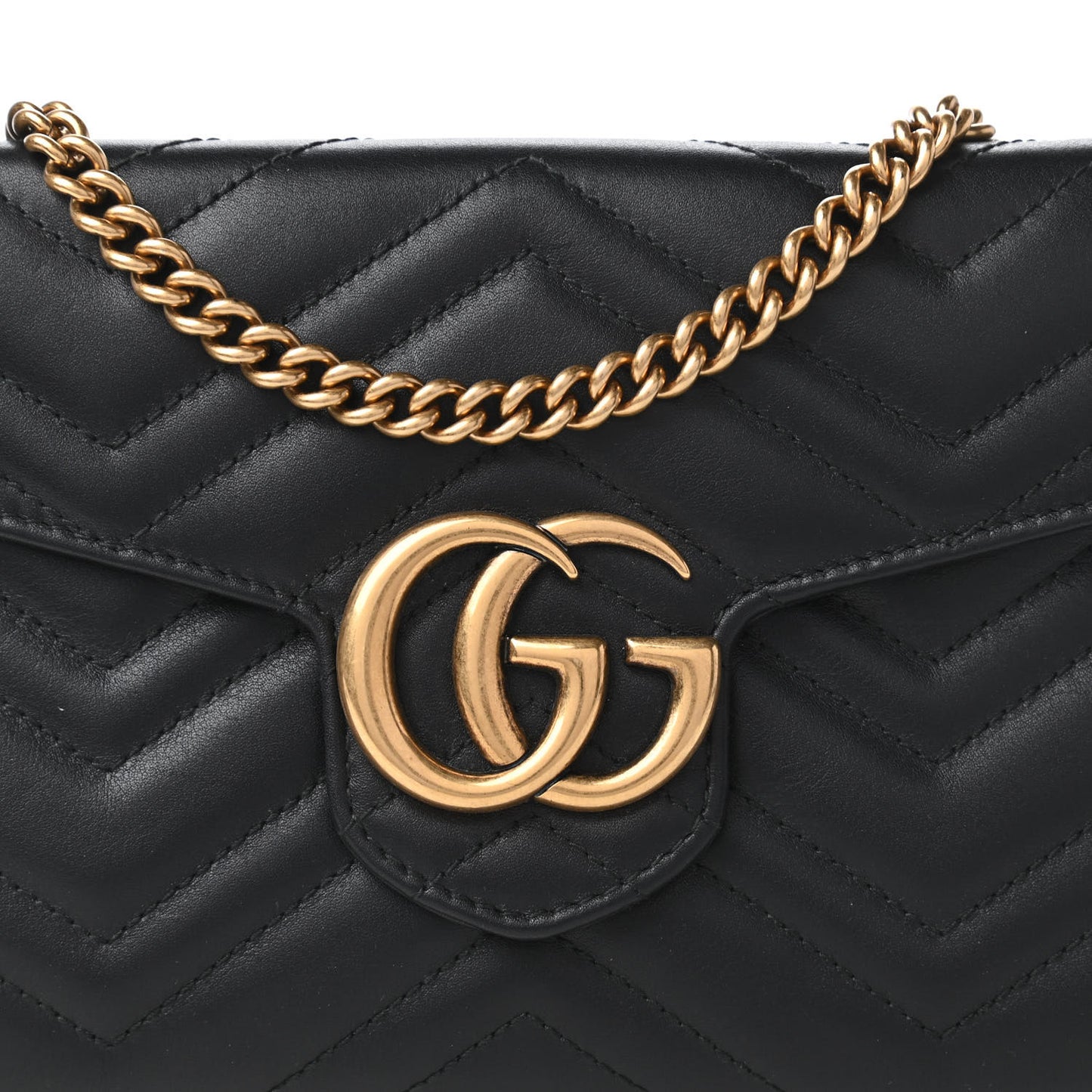 Calfskin Matelasse Mini GG Marmont Chain Wallet Black