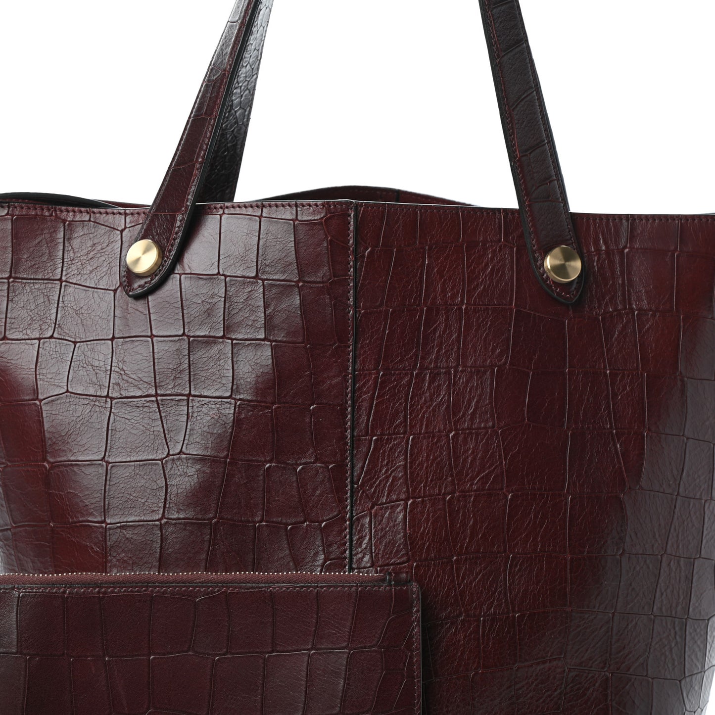 Deep Calfskin Crocodile Embossed Kite Bucket Bag Oxblood