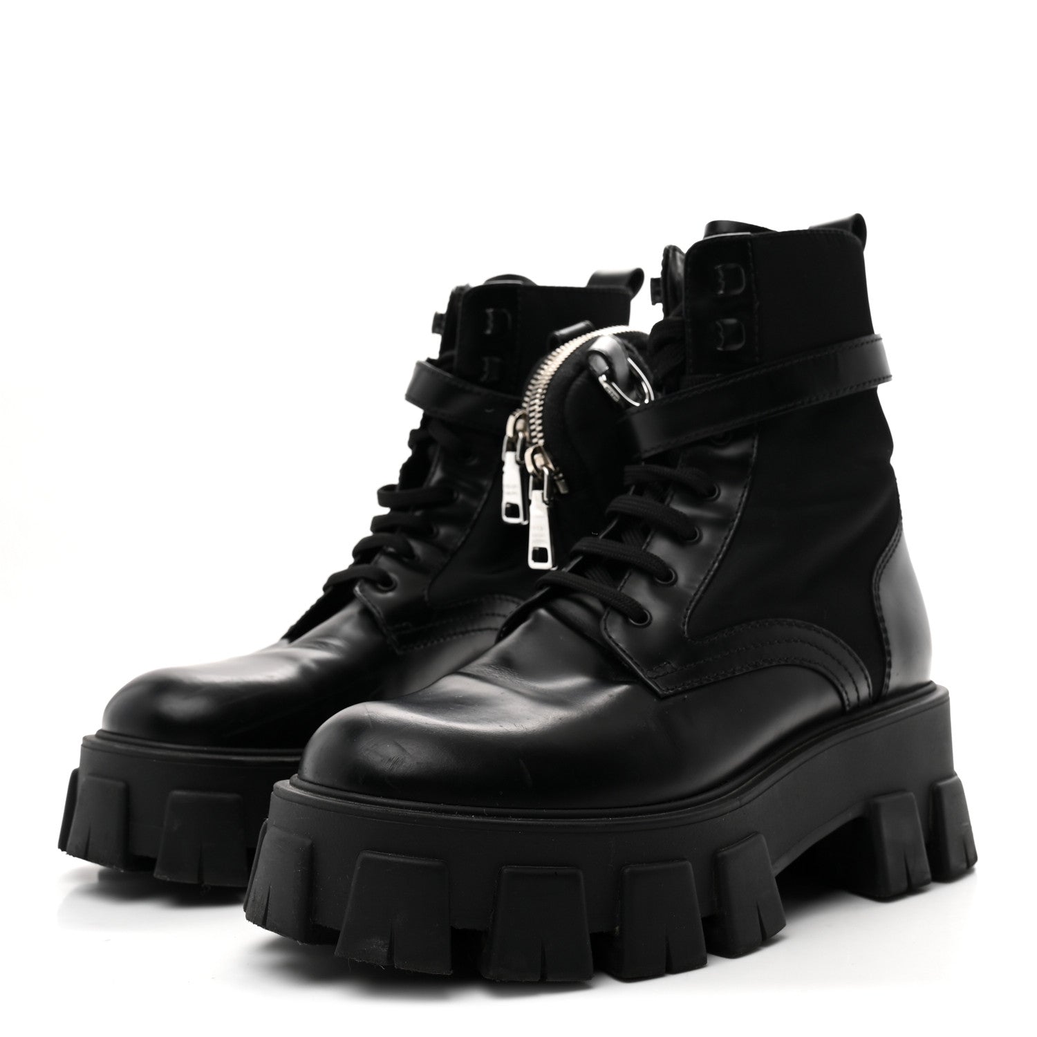 Prada Spazzolato Rois Nylon Metal Triangle Logo Monolith Pouch Pocket 55mm Boots 38 Black 4 of 9