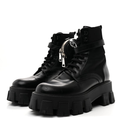Prada Spazzolato Rois Nylon Metal Triangle Logo Monolith Pouch Pocket 55mm Boots 38 Black 4 of 9