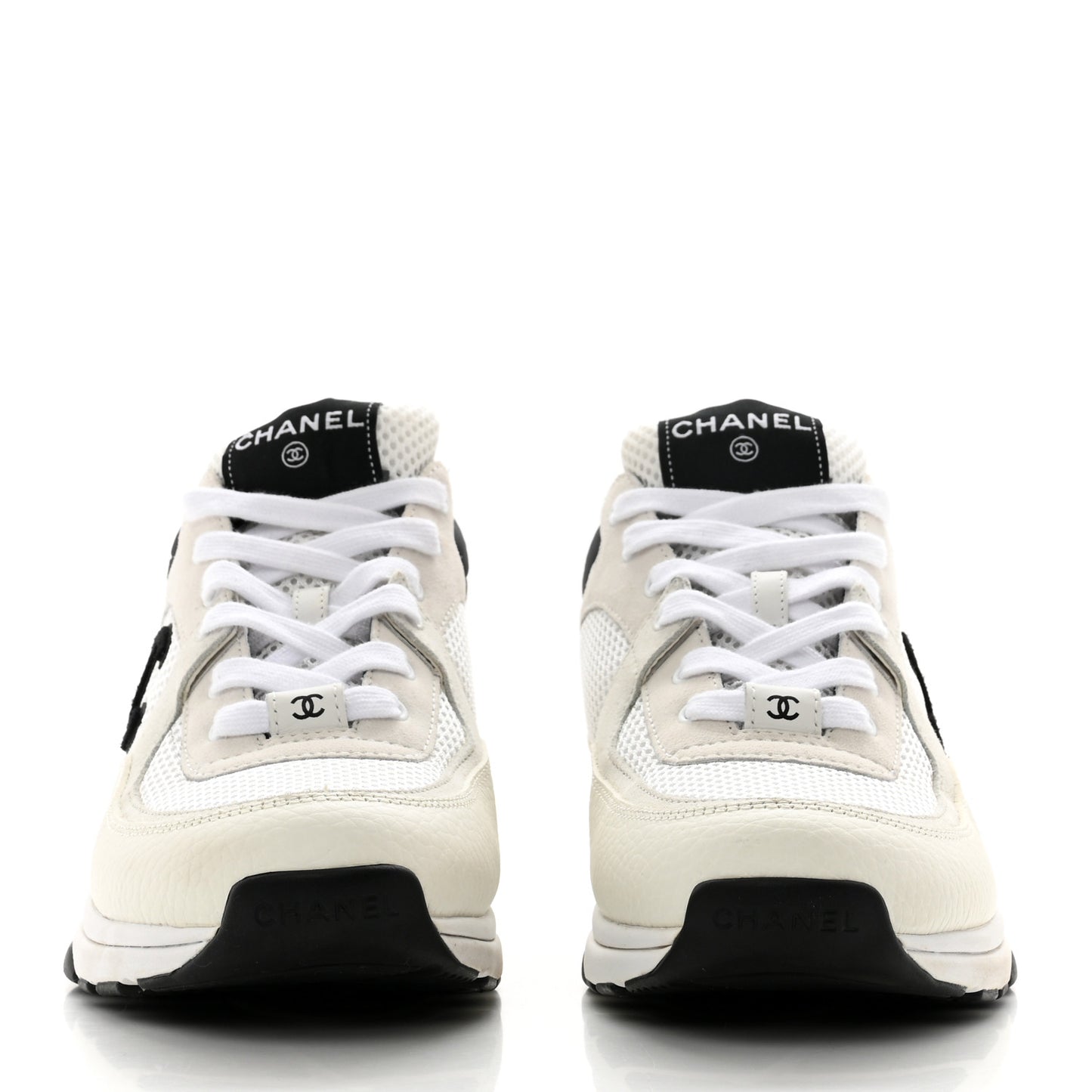 Mesh Suede Calfskin Grained Calfskin Womens CC Sneakers 41 White Black