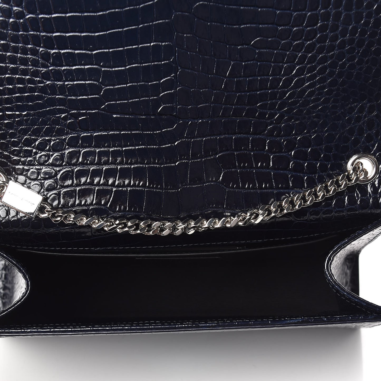 Calfskin Crocodile Embossed Medium Classic Monogram Kate Tassel Satchel Blue Sapphire