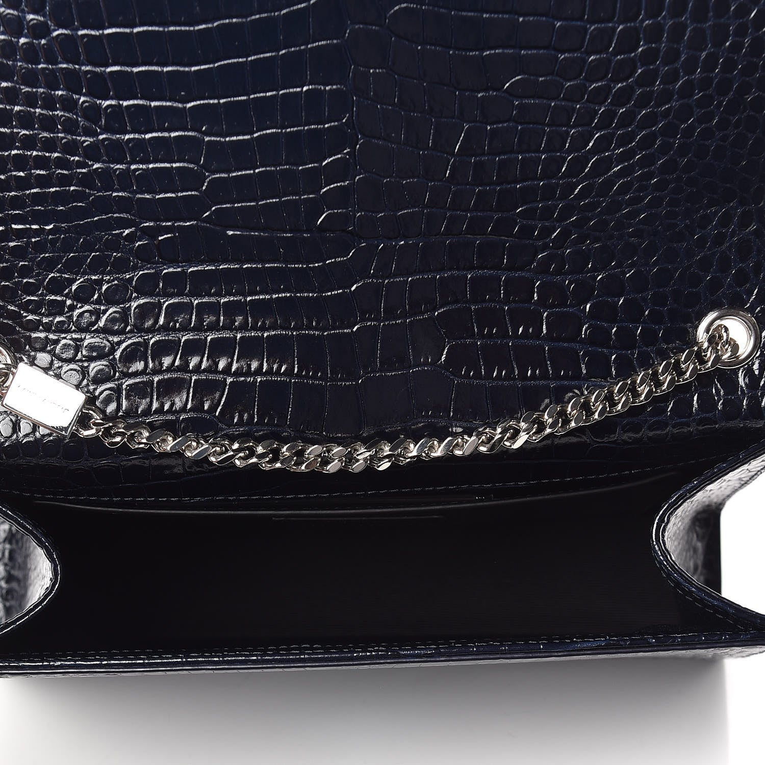 Saint Laurent Calfskin Crocodile Embossed Medium Classic Monogram Kate Tassel Satchel Blue Sapphire 5 of 9