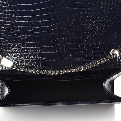 Saint Laurent Calfskin Crocodile Embossed Medium Classic Monogram Kate Tassel Satchel Blue Sapphire 5 of 9