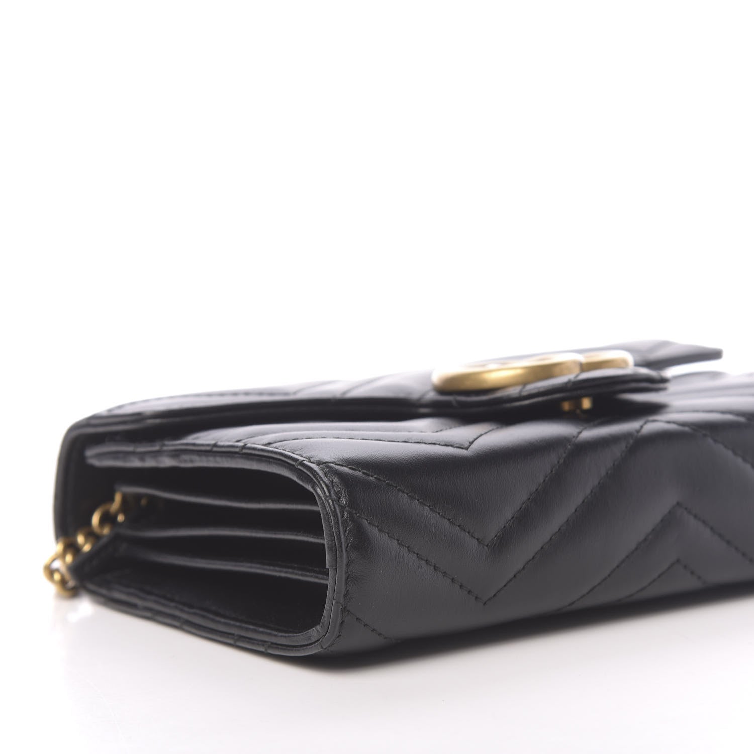 Gucci Calfskin Matelasse GG Marmont Chain Wallet Black 8 of 11