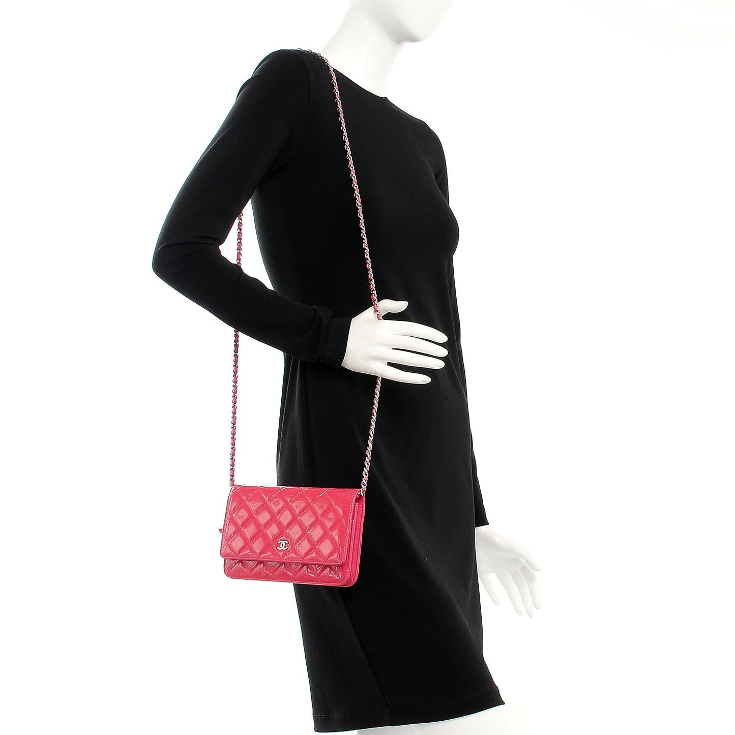 Patent Quilted Wallet On Chain WOC Fuchsia