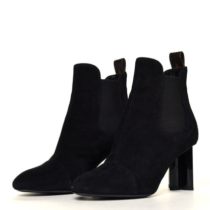 Louis Vuitton Suede Monogram Uniformes Cap Toe Chelsea 80mm Ankle Boots 35 Black 2 of 7