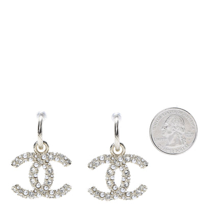 Chanel Crystal Pearl Caviar CC Drop Earrings Gold 2 of 5