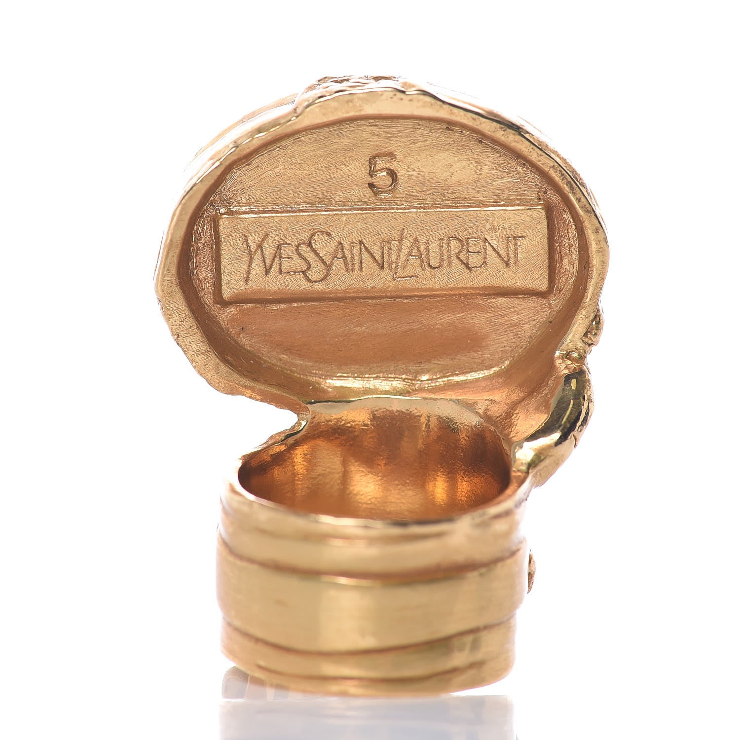 Saint Laurent Glass Cabochon Arty Ovale Ring 5 Gold Coral 5 of 6