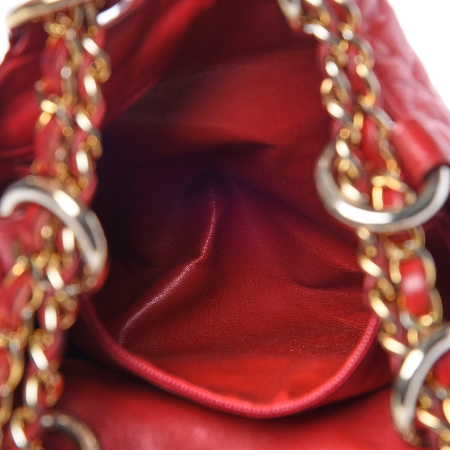Lambskin Quilted Drawstring Bucket Bag Red