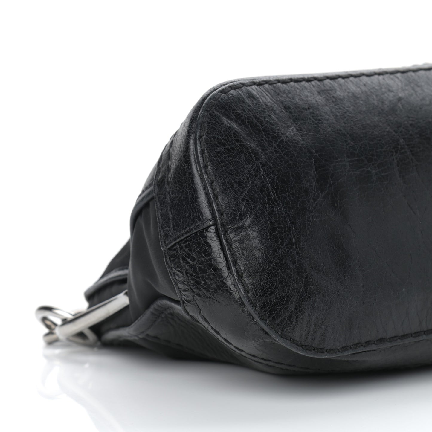 Calfskin Tessuto Nylon Shoulder Bag Black