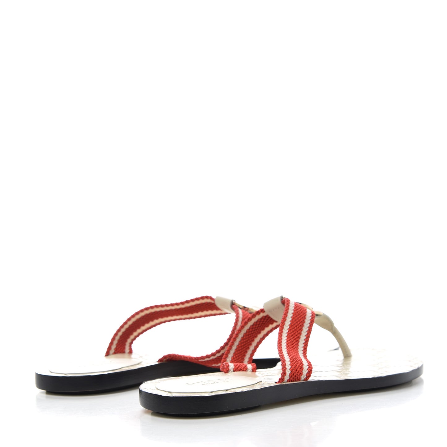 Guccissima Web Interlocking G Womens Thong Sandals 35.5 Mystic White Tabasco Red