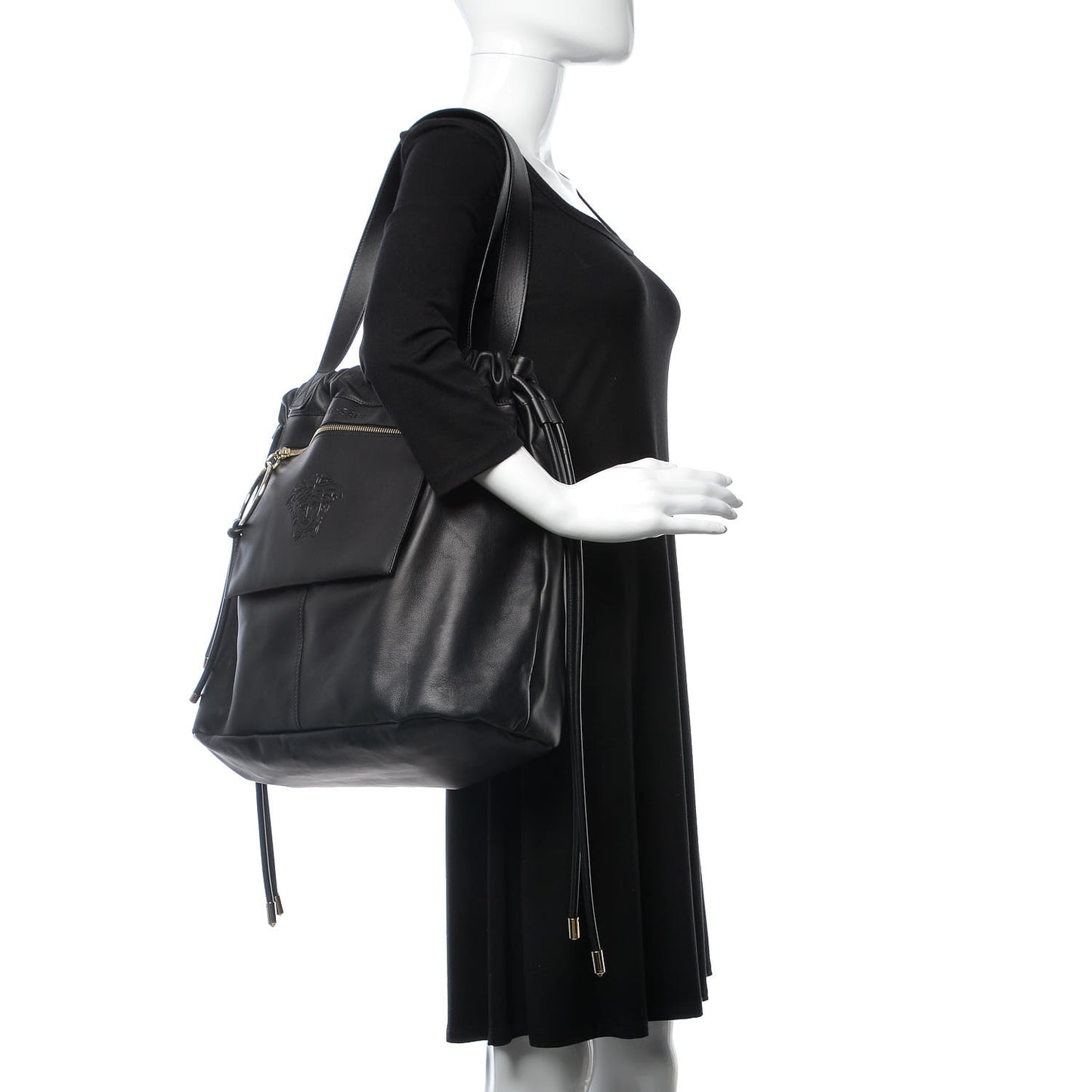 Calfskin Day Dreamer Drawstring Bag Black