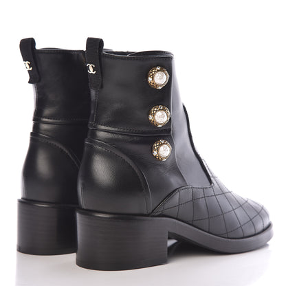 Chanel Lambskin Pearl Short Boots 37 Black Gold 4 of 11