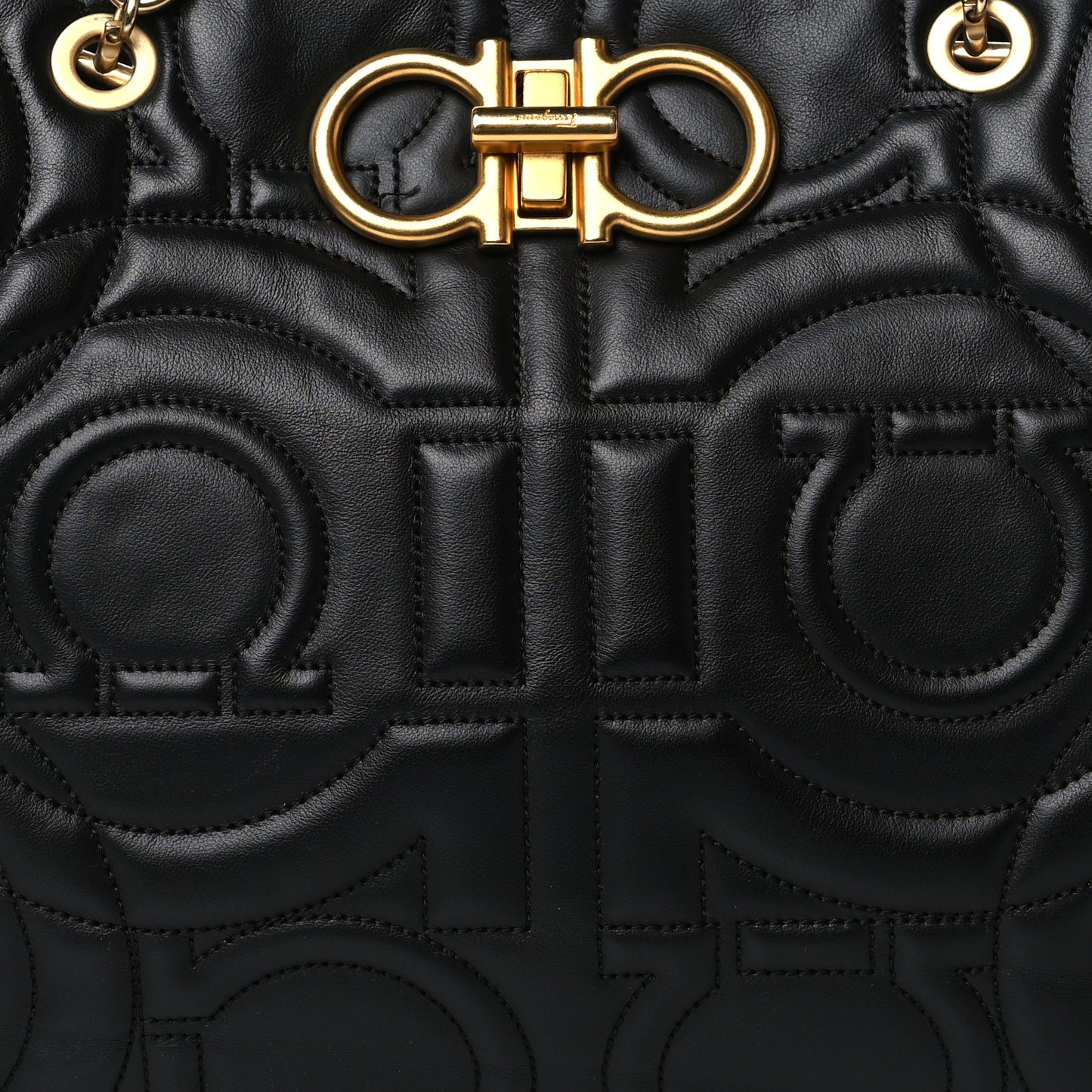 Calfskin Quilted Gancini Shoulder Bag Black