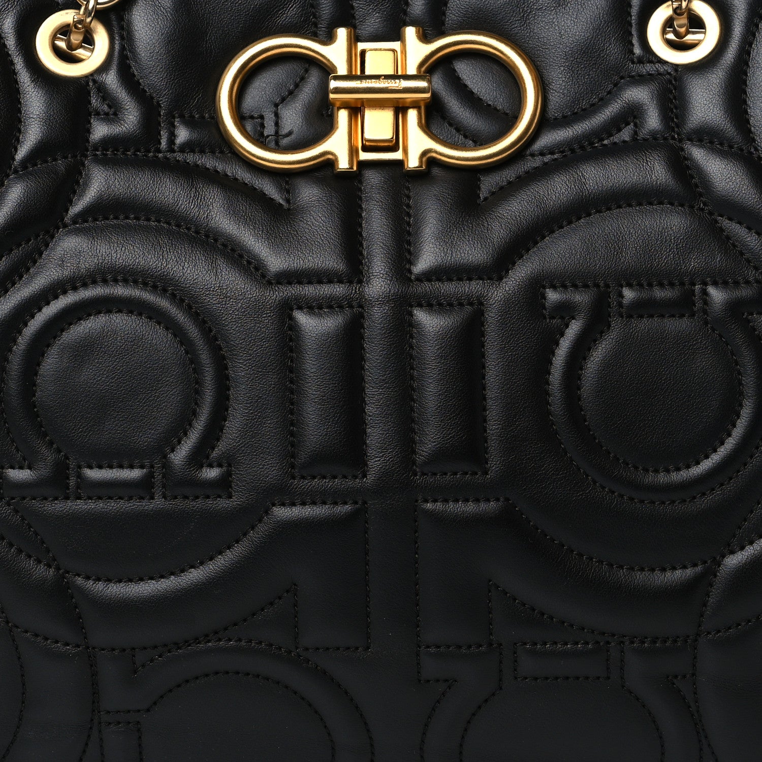 Salvatore Ferragamo Calfskin Quilted Gancini Shoulder Bag Black 7 of 9