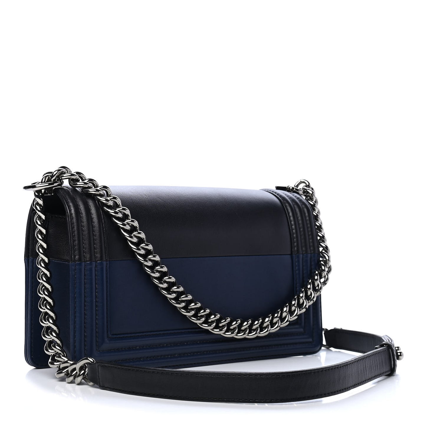 Calfskin Medium Bi-Color Boy Flap Navy Black