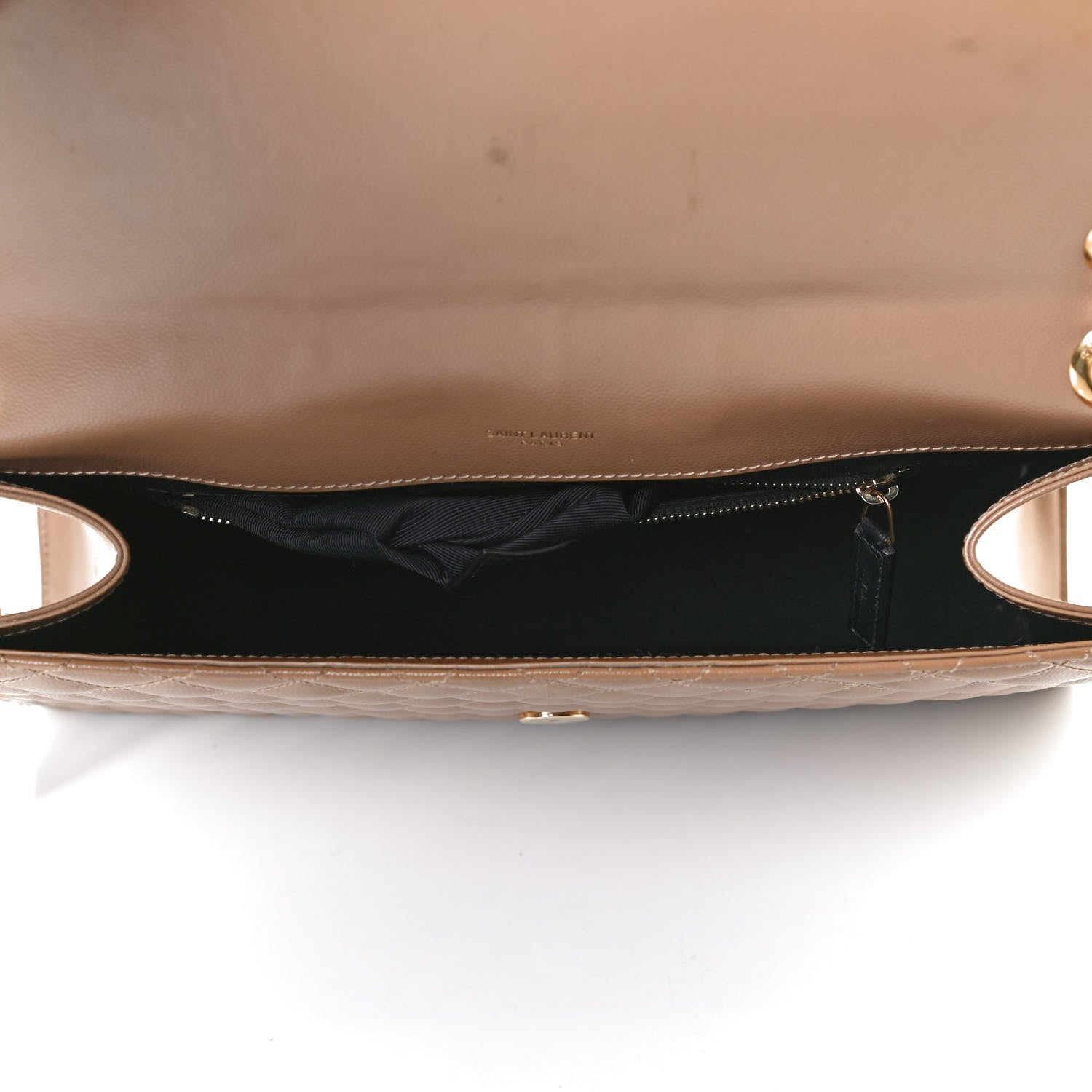 Saint Laurent Grain De Poudre Mixed Matelasse Large Triquilt Monogram Satchel Dark Beige 5 of 14