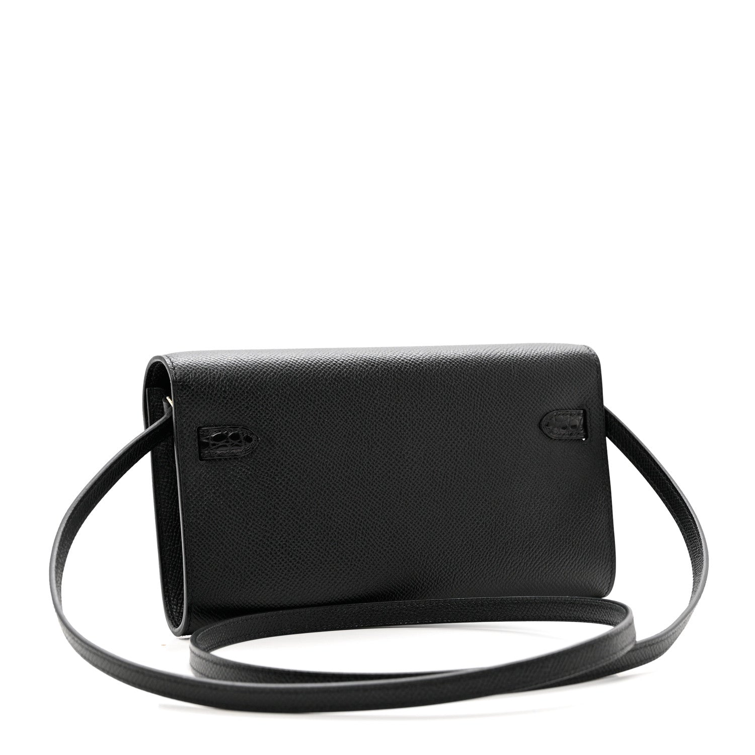 Hermes Epsom Shiny Alligator Touch Kelly Wallet To Go Black 3 of 7