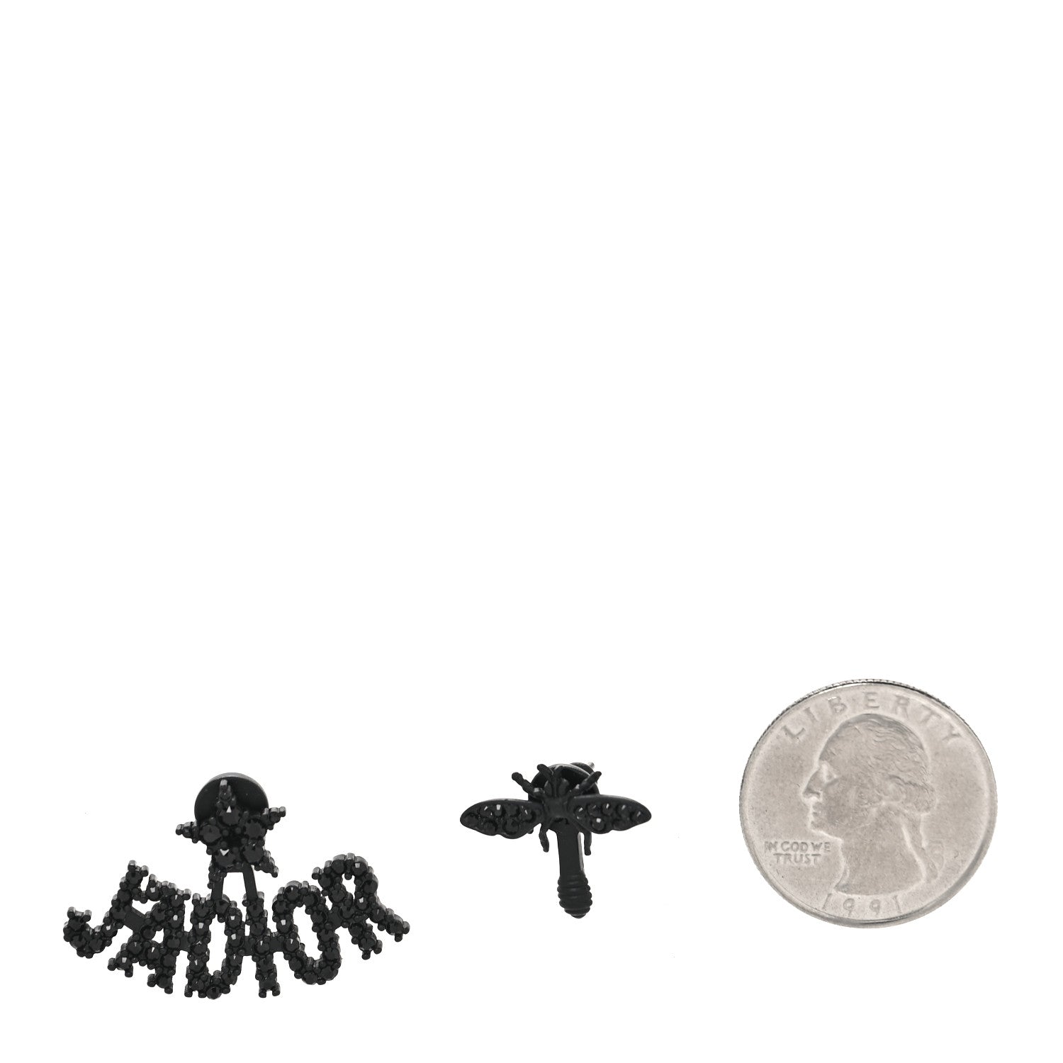 Christian Dior Palladium Crystal J adior Earrings Black 2 of 5