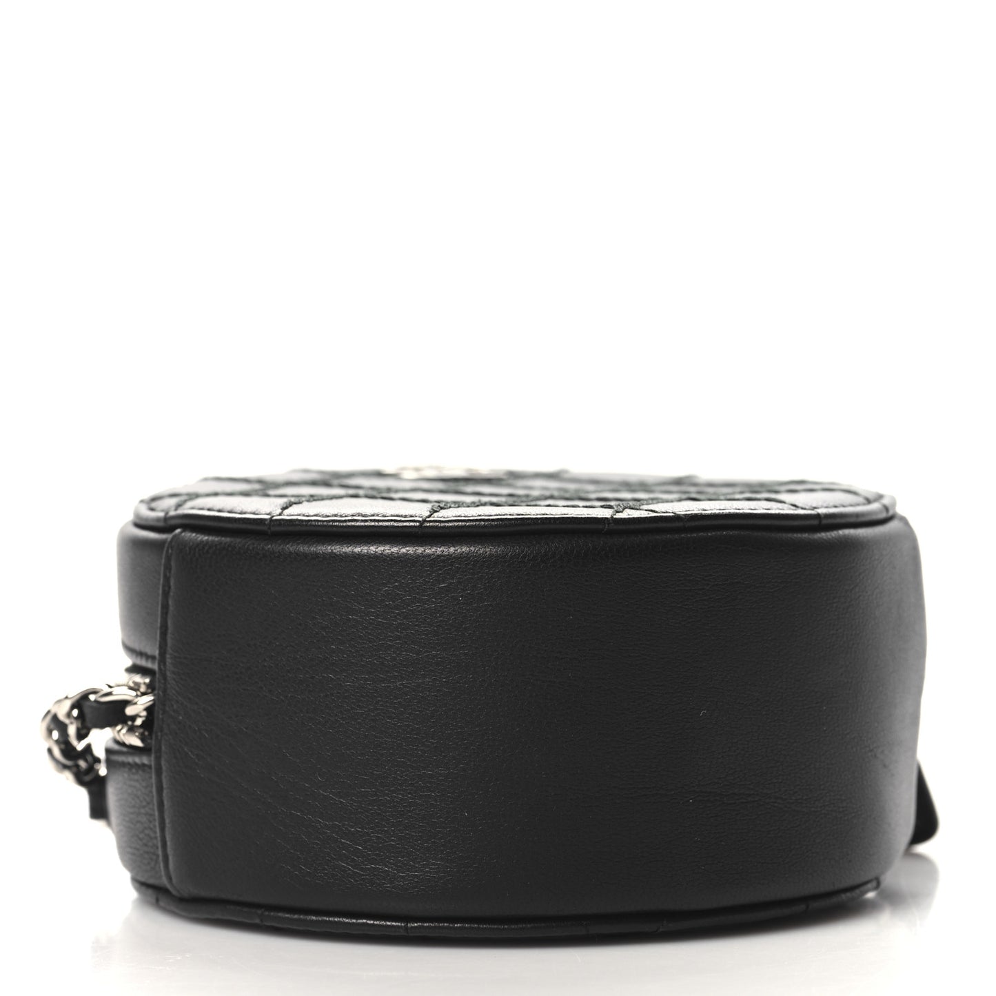 Lambskin Stitch Round Clutch With Chain Black