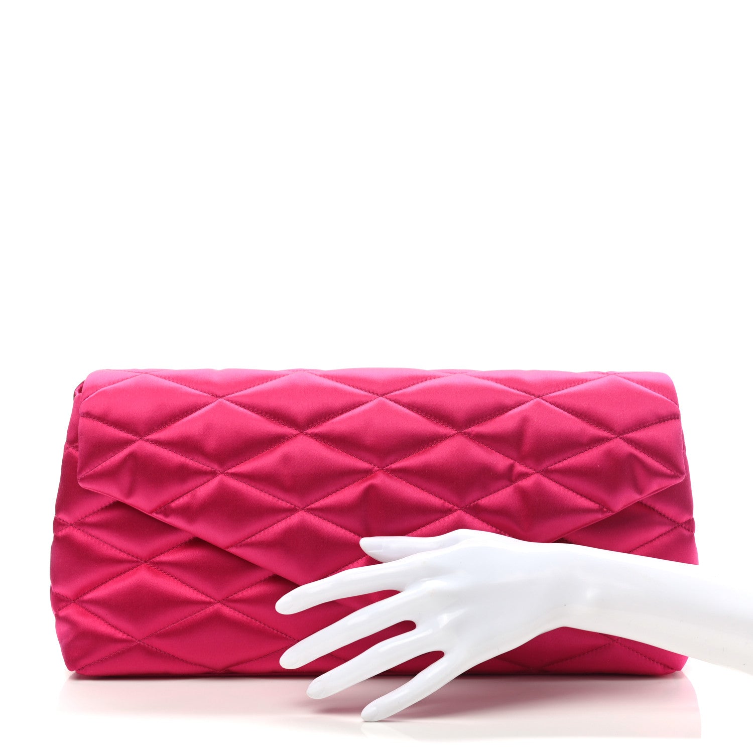 Saint Laurent Satin Quilted Sade Puffer Envelope Clutch Bubblegum 2 of 7