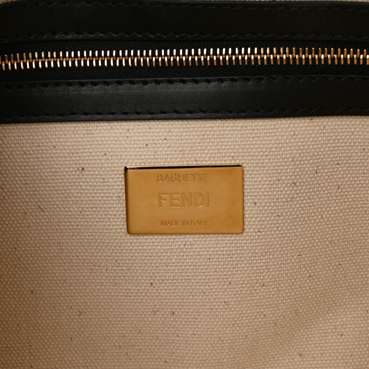 Canvas Vitello Seta FF Embroidered Baguette Brandy Black